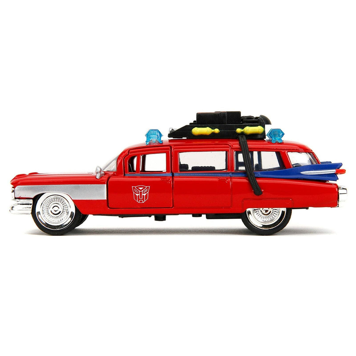 1959 Cadillac Ambulance Ecto-1 Red "Transformers" TV Series - "Ghostbusters" (1984) Movie Crossover "Hollywood Rides" Series 1/32 Diecast Model Car by Jada-Jada-ModelCars.com