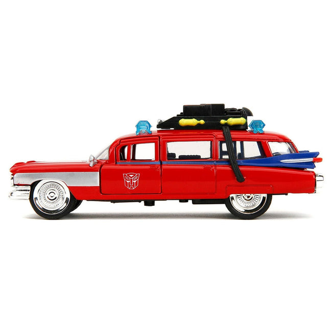 1959 Cadillac Ambulance Ecto-1 Red "Transformers" TV Series - "Ghostbusters" (1984) Movie Crossover "Hollywood Rides" Series 1/32 Diecast Model Car by Jada-Jada-ModelCars.com