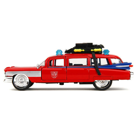 1959 Cadillac Ambulance Ecto - 1 Red "Transformers" TV Series - "Ghostbusters" (1984) Movie Crossover "Hollywood Rides" Series 1/32 Diecast Model Car by Jada - Jada - ModelCars.com
