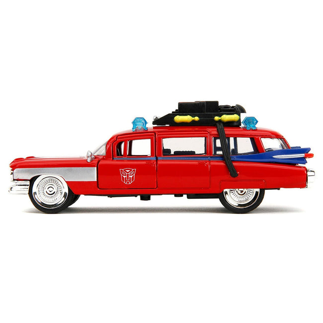 1959 Cadillac Ambulance Ecto - 1 Red "Transformers" TV Series - "Ghostbusters" (1984) Movie Crossover "Hollywood Rides" Series 1/32 Diecast Model Car by Jada - Jada - ModelCars.com