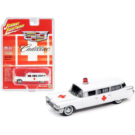 1959 Cadillac Ambulance White "Special Edition" Limited Edition to 3600 pieces Worldwide 1/64 Diecast Model Car by Johnny Lightning-Johnny Lightning-ModelCars.com