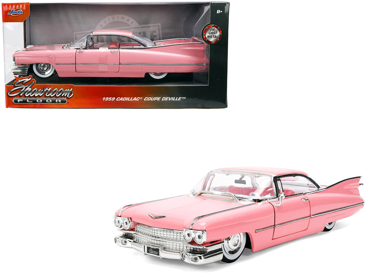 1959 Cadillac Coupe DeVille Pink with Pink and White Interior "Showroom Floor" Series 1/24 Diecast Model Car by Jada-Jada-ModelCars.com
