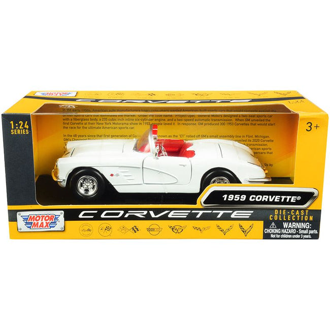 1959 Chevrolet Corvette C1 Convertible White with Red Interior "History of Corvette" Series 1/24 Diecast Model Car by Motormax - Motormax - ModelCars.com
