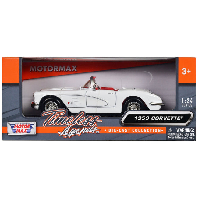 1959 Chevrolet Corvette C1 Convertible White with Red Interior "Timeless Legends" Series 1/24 Diecast Model Car by Motormax-Motormax-ModelCars.com
