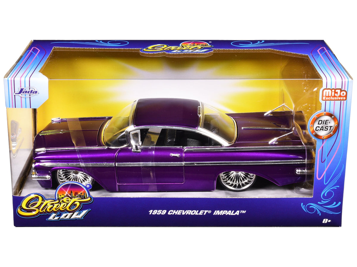 1959 Chevrolet Impala Lowrider Candy Purple with DUB Wire Wheels "Street Low" Series 1/24 Diecast Model Car by Jada-Jada-ModelCars.com
