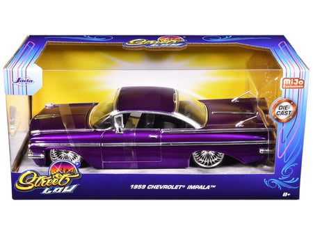 1959 Chevrolet Impala Lowrider Candy Purple with DUB Wire Wheels "Street Low" Series 1/24 Diecast Model Car by Jada-Jada-ModelCars.com