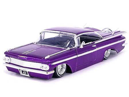 1959 Chevrolet Impala Lowrider Candy Purple with Wire Wheels "Street Low" Series 1/24 Diecast Model Car by Jada-Jada-ModelCars.com