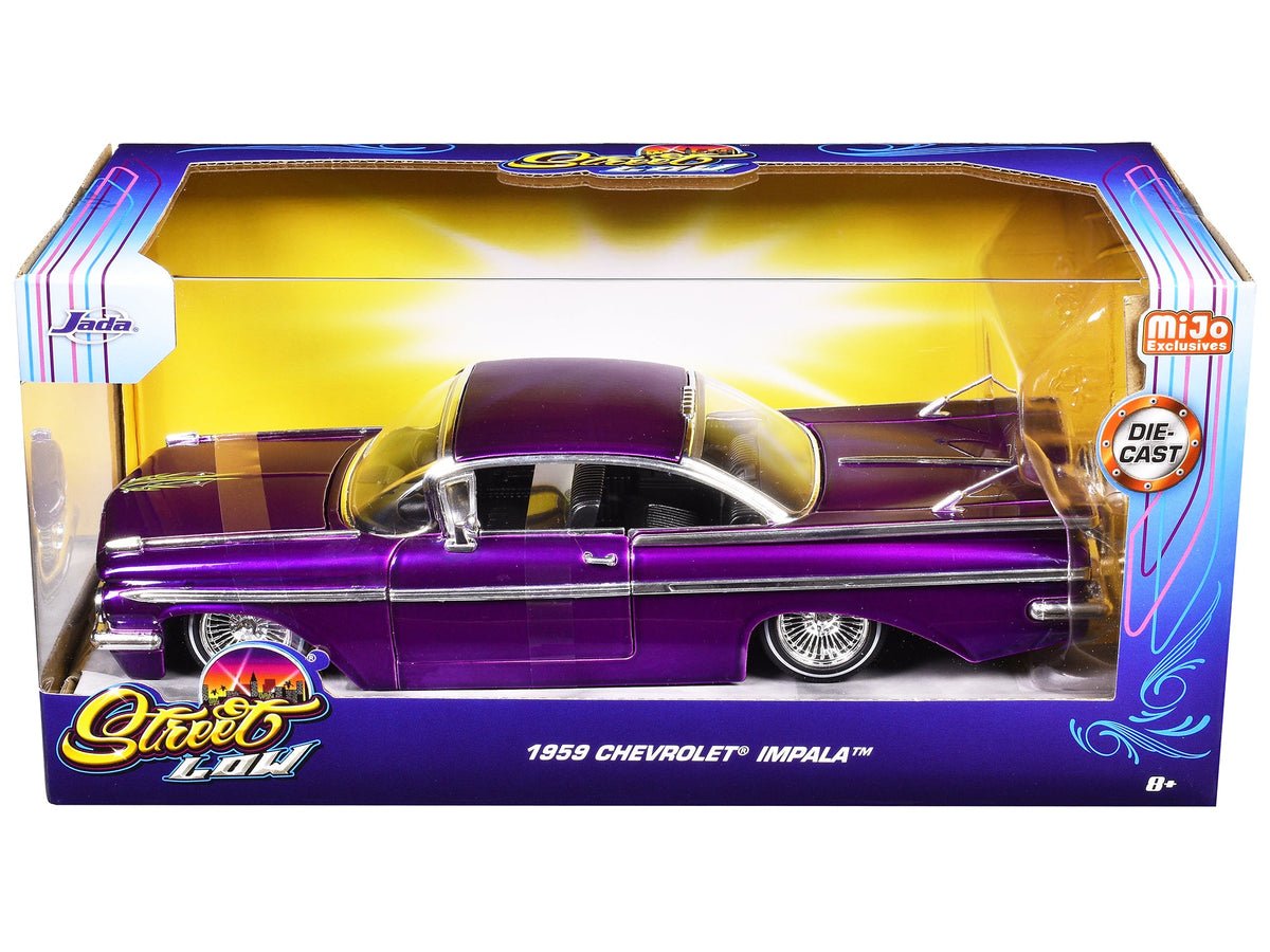 1959 Chevrolet Impala Lowrider Candy Purple with Wire Wheels "Street Low" Series 1/24 Diecast Model Car by Jada-Jada-ModelCars.com