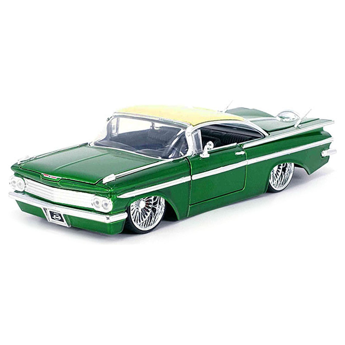 1959 Chevrolet Impala Lowrider Green Metallic with Cream Top and DUB Wire Wheels "Street Low" Series 1/24 Diecast Model Car by Jada-Jada-ModelCars.com