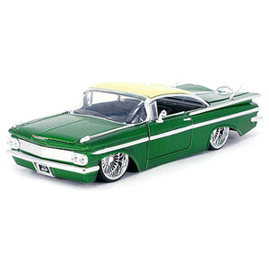 1959 Chevrolet Impala Lowrider Green Metallic with Cream Top and DUB Wire Wheels "Street Low" Series 1/24 Diecast Model Car by Jada