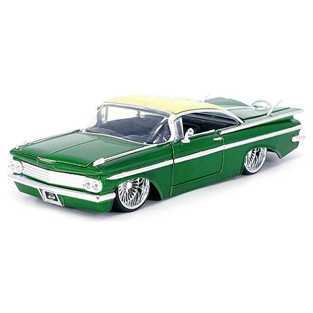 1959 Chevrolet Impala Lowrider Green Metallic with Cream Top and DUB Wire Wheels "Street Low" Series 1/24 Diecast Model Car by Jada-Jada-ModelCars.com