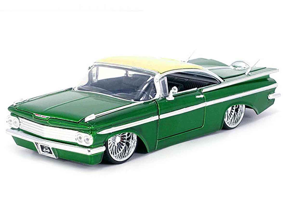 1959 Chevrolet Impala Lowrider Green Metallic with Cream Top and DUB Wire Wheels "Street Low" Series 1/24 Diecast Model Car by Jada-Jada-ModelCars.com