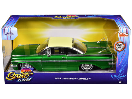 1959 Chevrolet Impala Lowrider Green Metallic with Cream Top and Wire Wheels "Street Low" Series 1/24 Diecast Model Car by Jada-Jada-ModelCars.com
