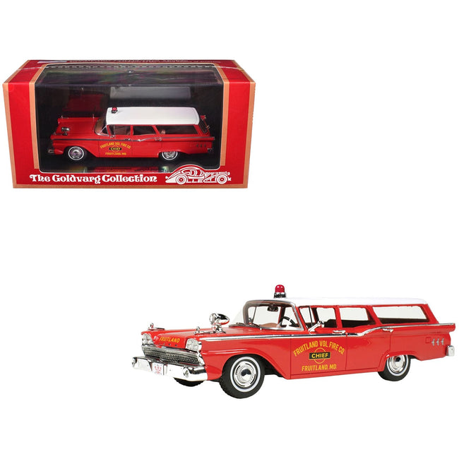 1959 Ford Country Squire "Fruitland MD Fire Chief" Red with White Top Limited Edition to 200 pieces Worldwide 1/43 Model Car by Goldvarg Collection-Goldvarg Collection-ModelCars.com