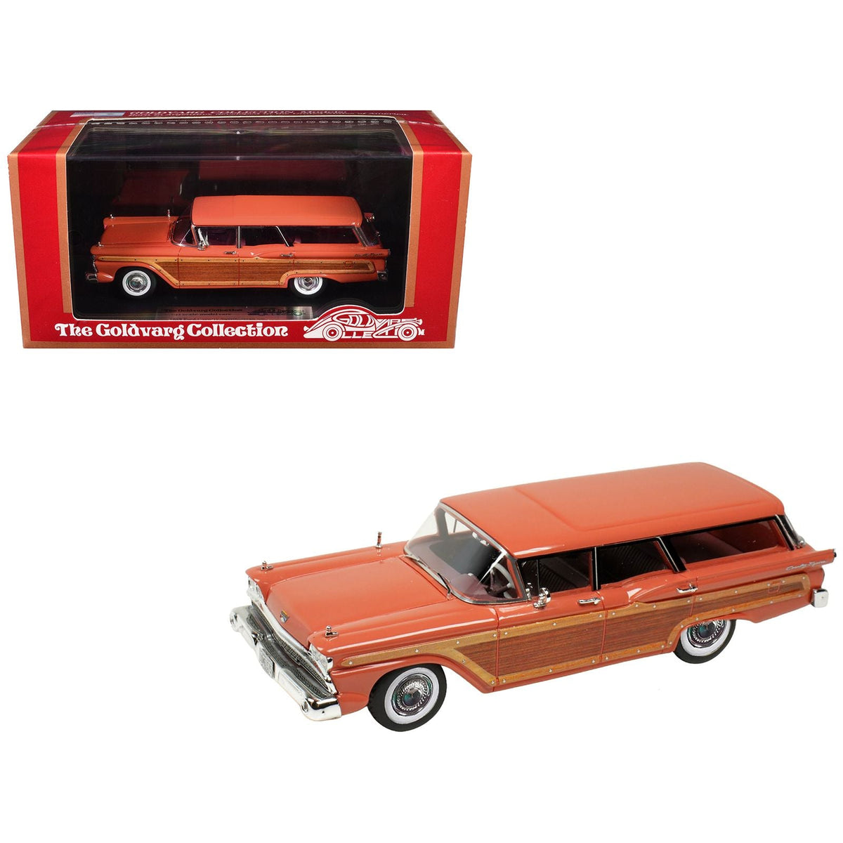 1959 Ford Country Squire Rose with Woodgrain Sides and Green Interior Limited Edition to 200 pieces Worldwide 1/43 Model Car by Goldvarg Collection-Goldvarg Collection-ModelCars.com