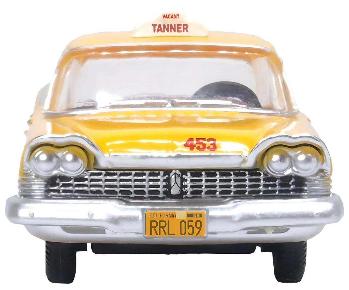 1959 Plymouth Belvedere Taxi Yellow "Tanner Yellow Cab Co." 1/87 (HO) Scale Diecast Model Car by Oxford Diecast-GMP-ModelCars.com