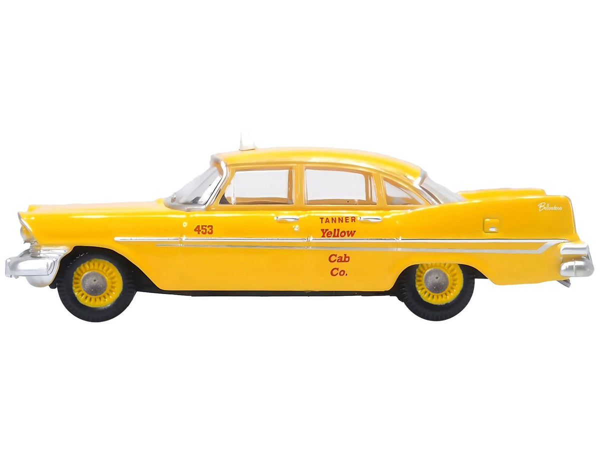 1959 Plymouth Belvedere Taxi Yellow "Tanner Yellow Cab Co." 1/87 (HO) Scale Diecast Model Car by Oxford Diecast-GMP-ModelCars.com
