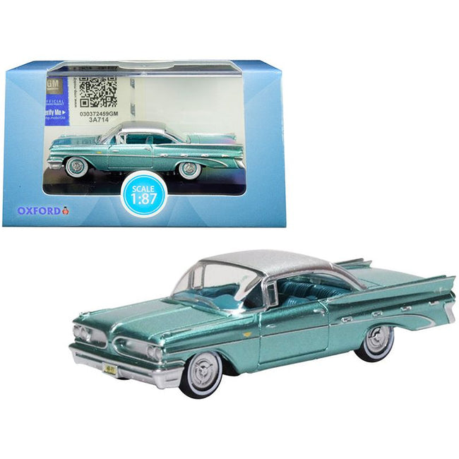 1959 Pontiac Bonneville Coupe Seaspray Green with Silver Top 1/87 (HO) Scale Diecast Model Car by Oxford Diecast - Oxford Diecast - ModelCars.com