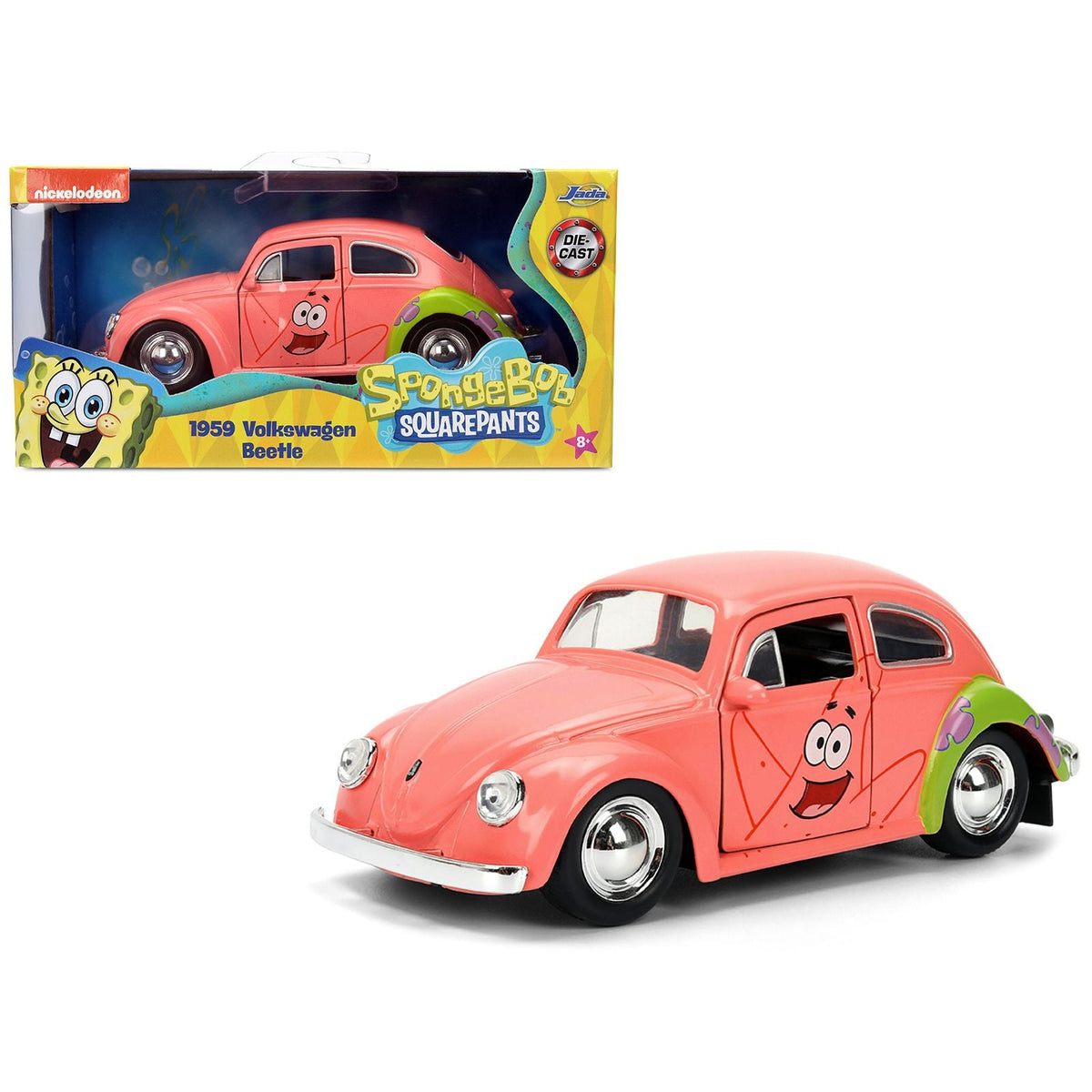 1959 Volkswagen Beetle "Patrick Star" Livery Pink "SpongeBob SquarePants" (1999-Current) TV Series "Hollywood Rides" Series 1/32 Diecast Model Car by Jada-Jada-ModelCars.com