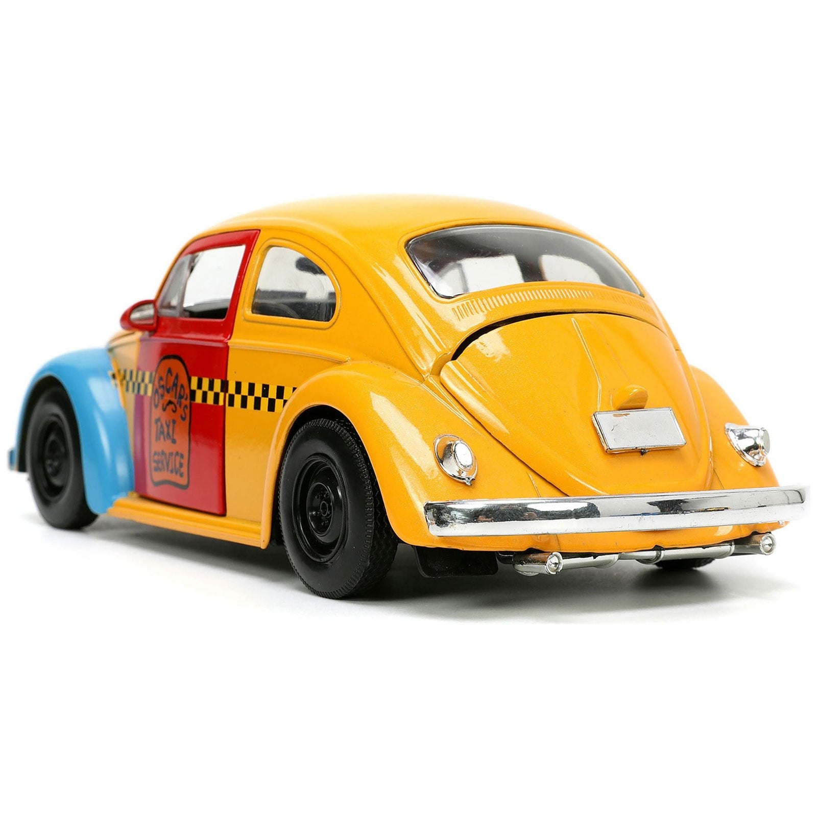 1959 Volkswagen Beetle Taxi Yellow and Blue "Oscar's Taxi Service" and Oscar the Grouch Diecast Figure "Sesame Street" "Hollywood Rides" Series 1/24 Diecast Model Car by Jada - Jada - ModelCars.com