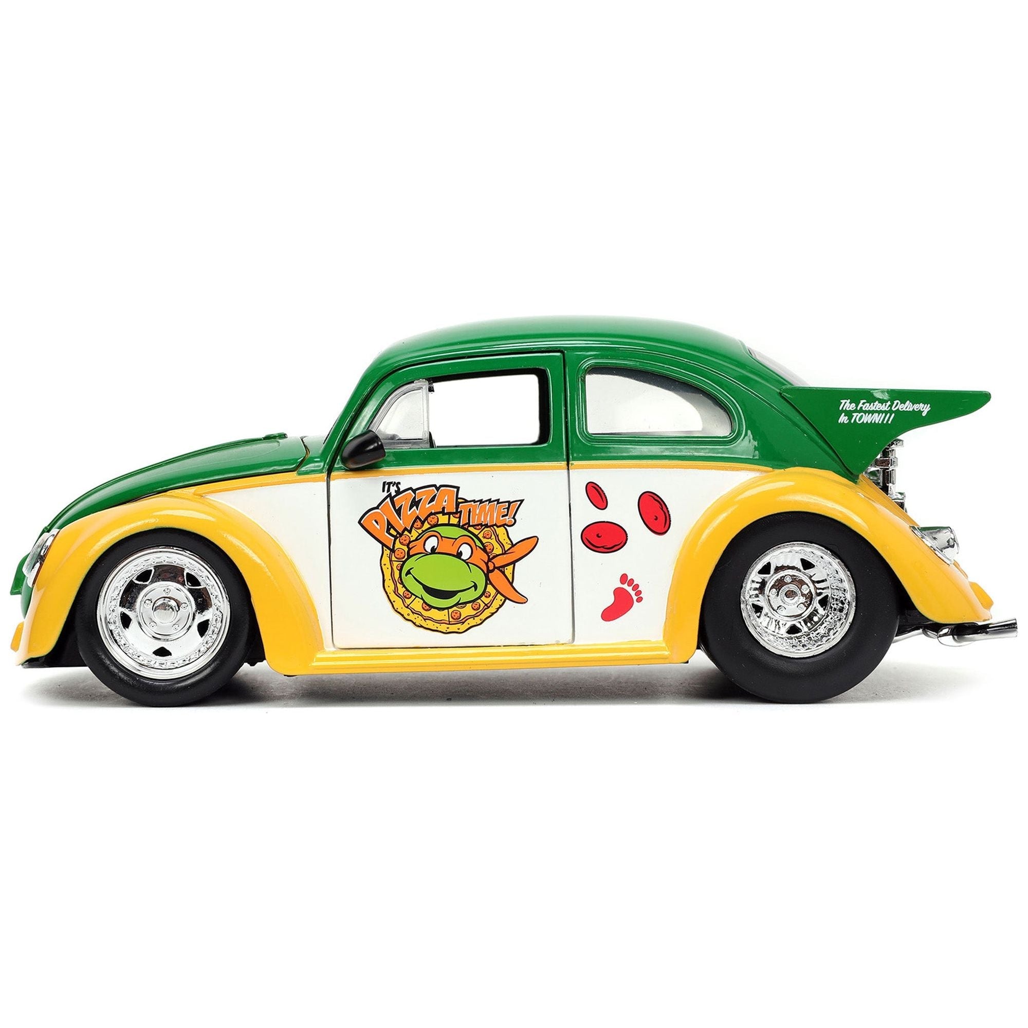 1959 Volkswagen Drag Beetle Green and Yellow and Michelangelo Diecast Figure "Teenage Mutant Ninja Turtles" "Hollywood Rides" Series 1/24 Diecast Model Car by Jada - Jada - ModelCars.com