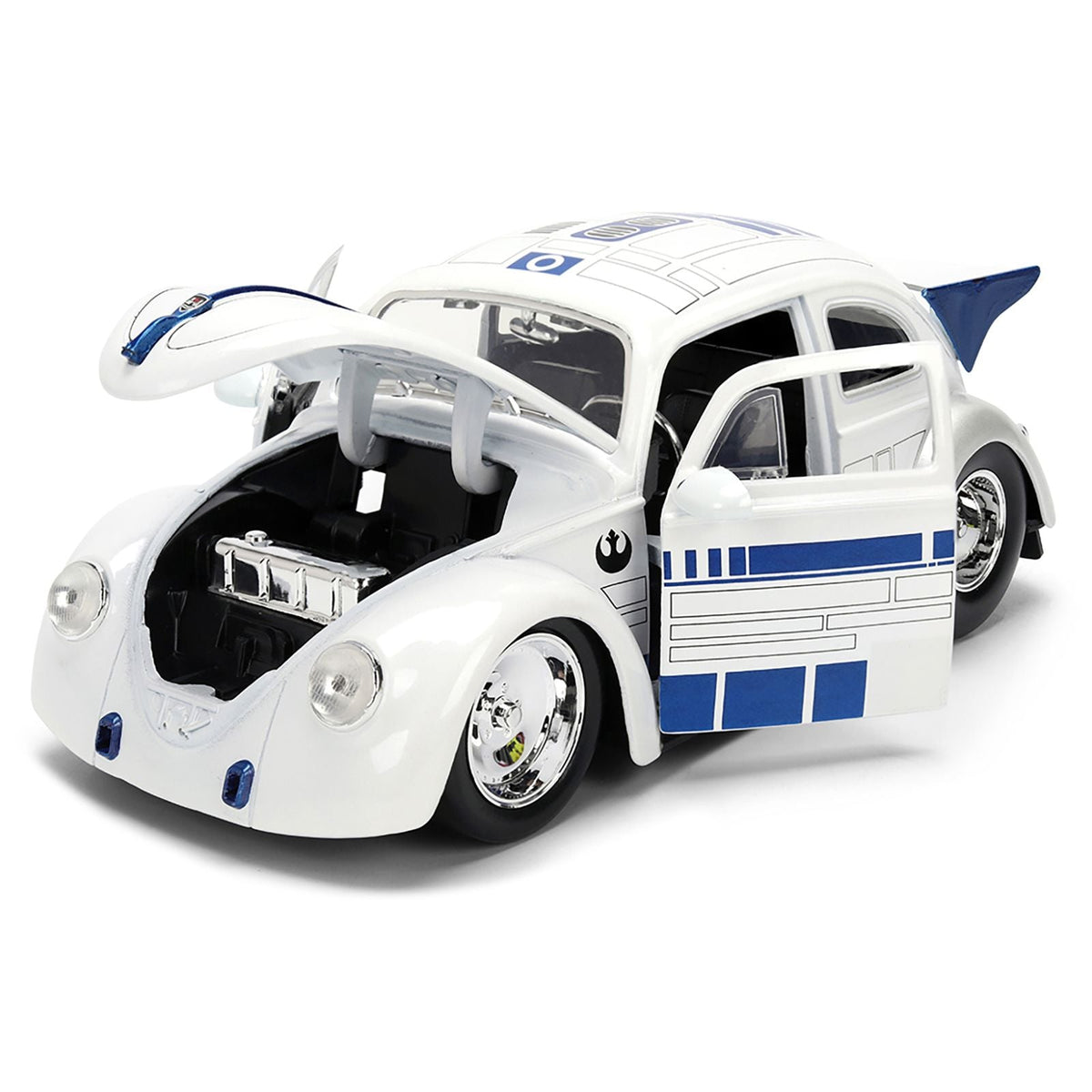 1959 Volkswagen Drag Beetle White with Graphics and R2-D2 Figure "Star Wars" Franchise "Hollywood Rides" Series 1/24 Diecast Model Car by Jada-Jada-ModelCars.com