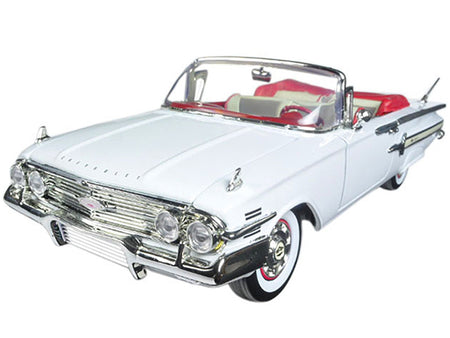 1960 Chevrolet Impala Convertible White with Red Interior 1/18 Diecast Model Car by Motormax-Motormax-ModelCars.com