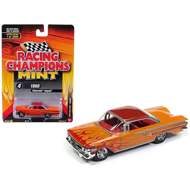 1960 Chevrolet Impala Orange with Red Flames Limited Edition to 3,200 pieces Worldwide 1/64 Diecast Model Car by Racing Champions - Racing Champions - ModelCars.com