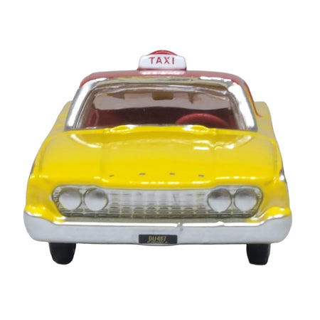 1960 Ford Fairlane Sedan "NYC Taxi" Yellow with Red Top and Interior 1/87 (HO) Scale Diecast Model Car by Oxford Diecast-Oxford Diecast-ModelCars.com