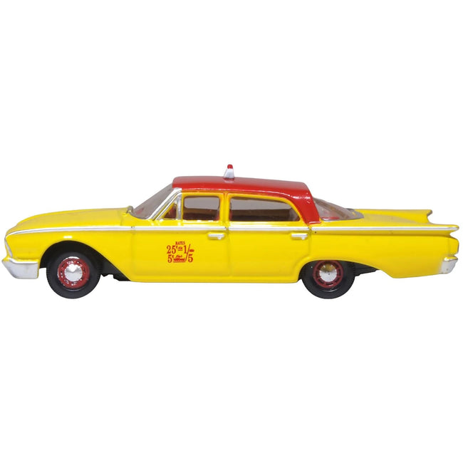 1960 Ford Fairlane Sedan "NYC Taxi" Yellow with Red Top and Interior 1/87 (HO) Scale Diecast Model Car by Oxford Diecast-Oxford Diecast-ModelCars.com