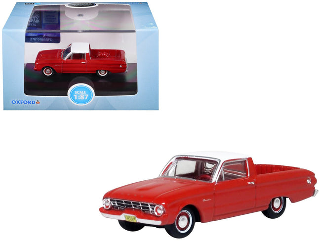 1960 Ford Falcon Ranchero Monte Carlo Red with Corinthian White Top 1/87 (HO) Scale Diecast Model Car by Oxford Diecast-Oxford Diecast-ModelCars.com