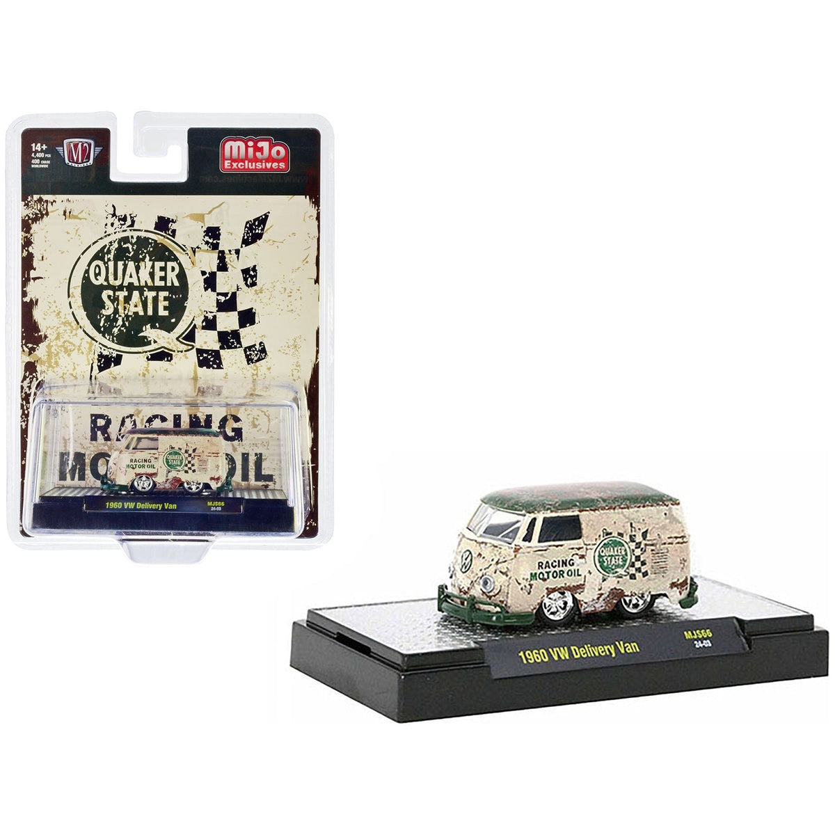 1960 Volkswagen Delivery Van Beige with Green Top (Weathered) "Quaker State" Limited Edition to 4400 pieces Worldwide 1/64 Diecast Model by M2 Machines-M2-ModelCars.com