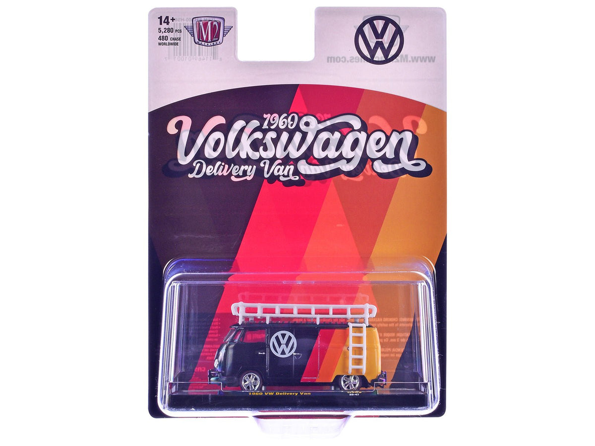 1960 Volkswagen Delivery Van Black with Stripes and White Roof Rack Limited Edition to 5280 pieces Worldwide 1/64 Diecast Model Car by M2 Machines-M2-ModelCars.com