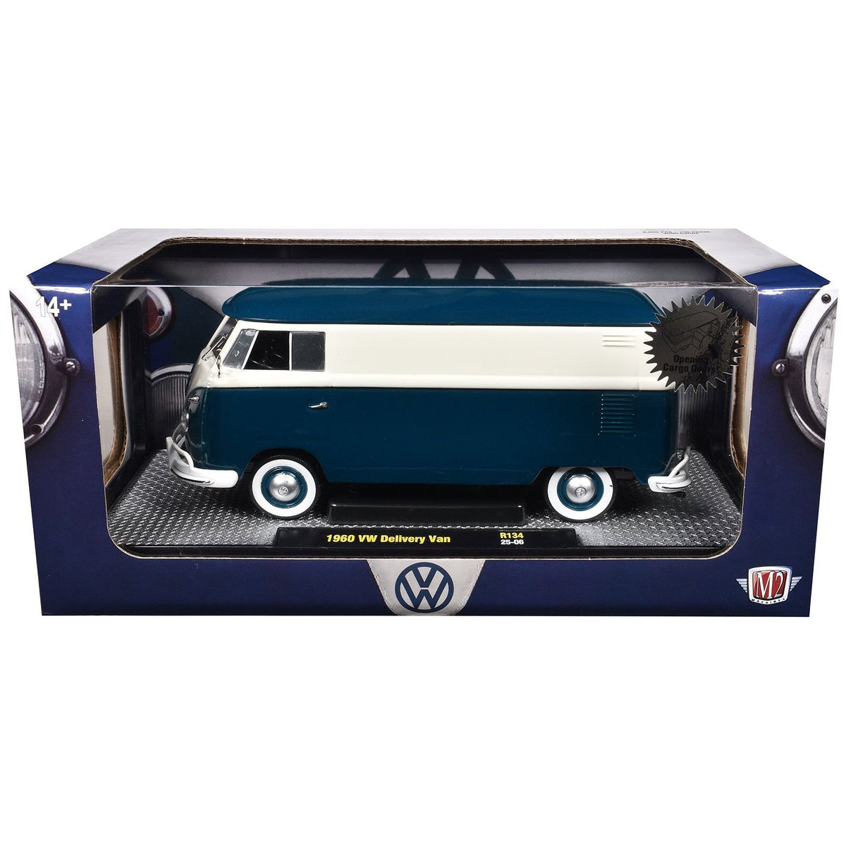 1960 Volkswagen Delivery Van Blue and White Limited Edition to 6650 pieces Worldwide 1/24 Diecast Model Car by M2 Machines-M2-ModelCars.com