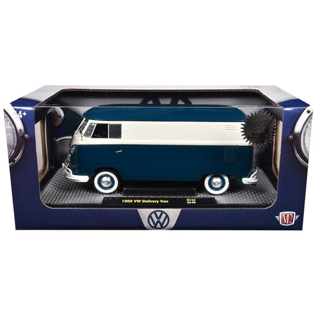 1960 Volkswagen Delivery Van Blue and White Limited Edition to 6650 pieces Worldwide 1/24 Diecast Model Car by M2 Machines-M2-ModelCars.com