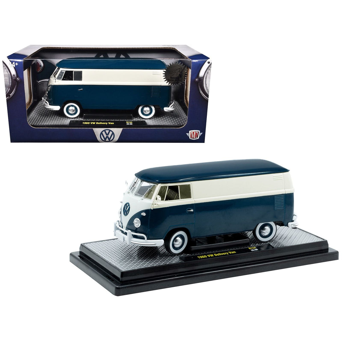 1960 Volkswagen Delivery Van Blue and White Limited Edition to 6650 pieces Worldwide 1/24 Diecast Model Car by M2 Machines-M2-ModelCars.com