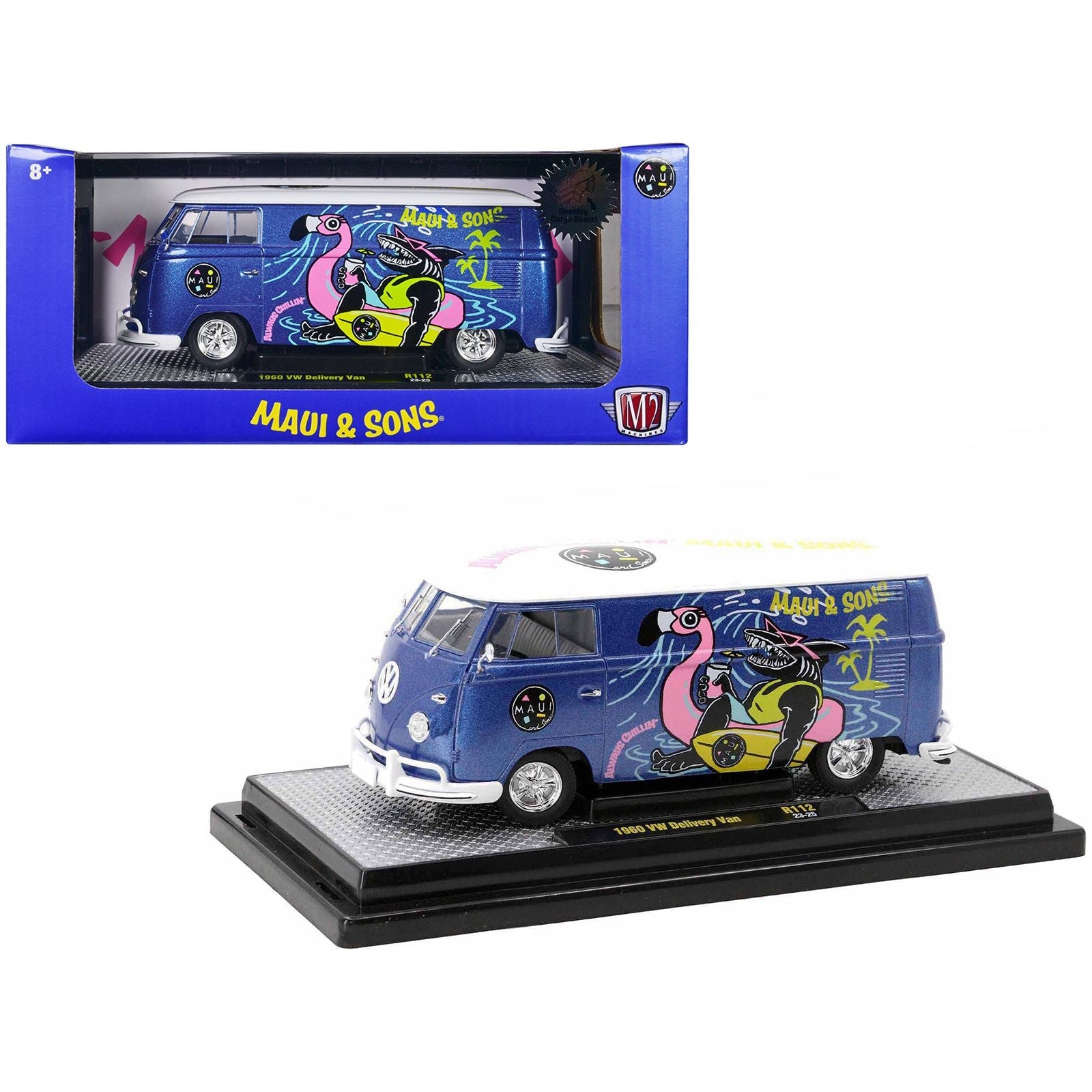 1960 Volkswagen Delivery Van Blue Metallic with White Top "Maui and Sons" Limited Edition to 6550 pieces Worldwide 1/24 Diecast Model Car by M2 Machines - M2 - ModelCars.com