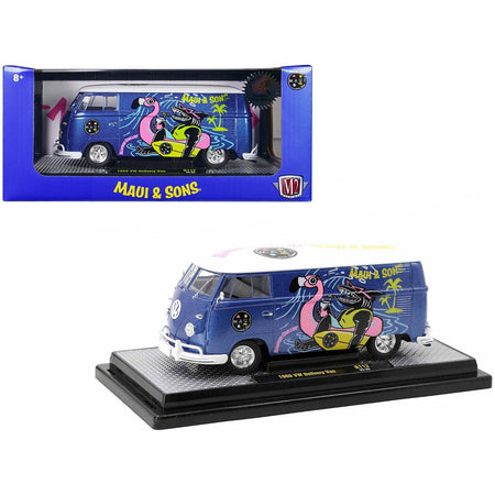 1960 Volkswagen Delivery Van Blue Metallic with White Top "Maui and Sons" Limited Edition to 6550 pieces Worldwide 1/24 Diecast Model Car by M2 Machines-M2-ModelCars.com