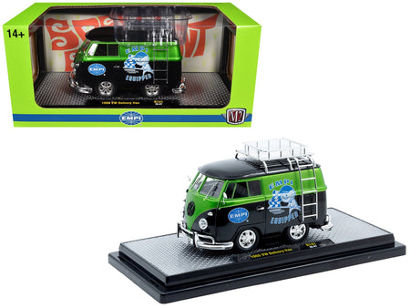 1960 Volkswagen Delivery Van "EMPI Equipped" Black and Green Metallic with Roof Rack and Ladder Limited Edition to 4050 pieces Worldwide 1/24 Diecast Model Car by M2 Machines-M2-ModelCars.com