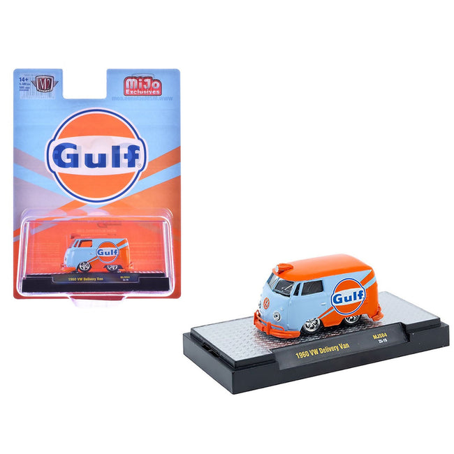 1960 Volkswagen Delivery Van "Gulf Oil" Light Blue and Orange Limited Edition to 5500 pieces Worldwide 1/64 Diecast Model Car by M2 Machines-M2-ModelCars.com