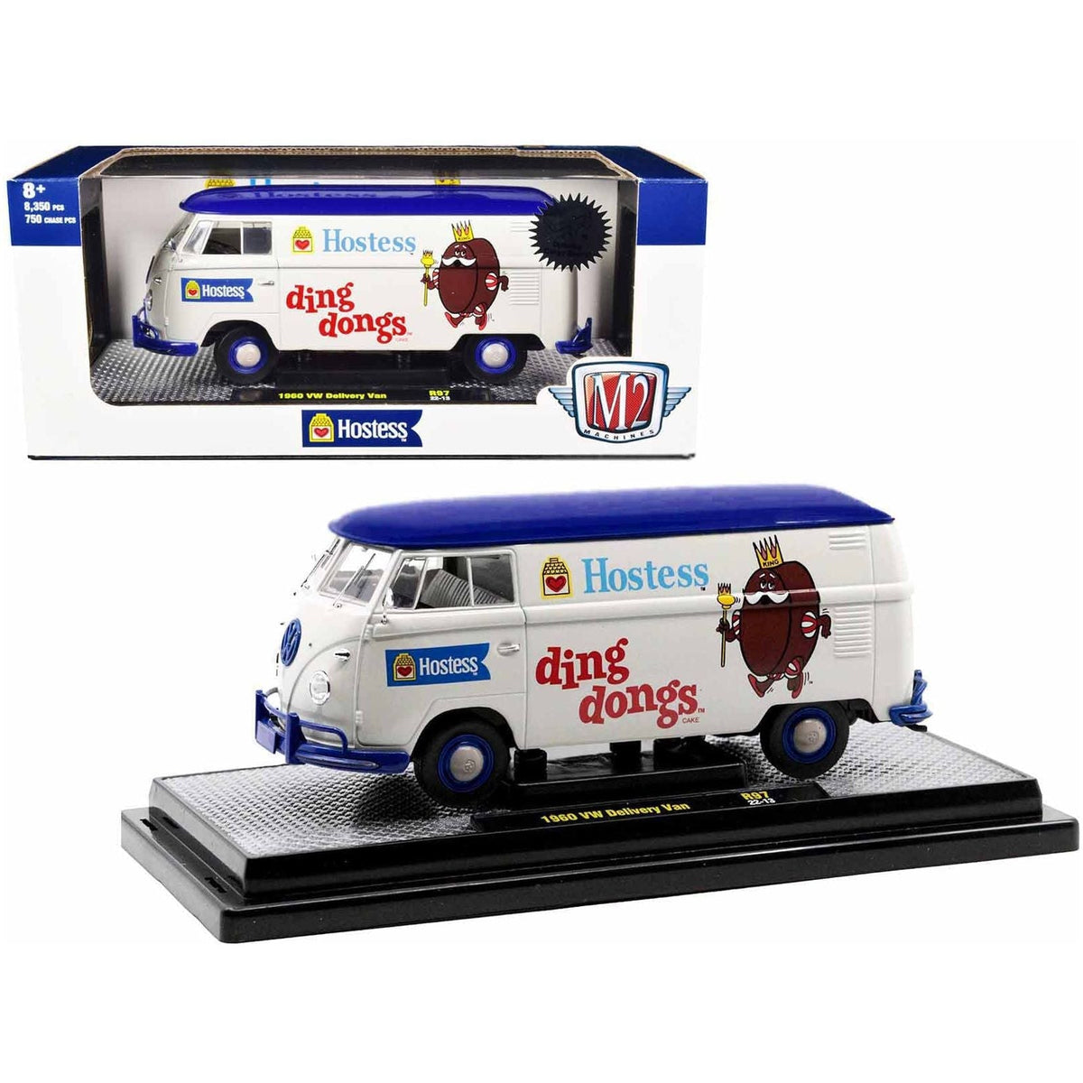 1960 Volkswagen Delivery Van "Hostess Ding Dongs" Wimbledon White with Blue Top Limited Edition to 8350 pieces Worldwide 1/24 Diecast Model Car by M2 Machines-M2-ModelCars.com