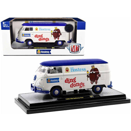 1960 Volkswagen Delivery Van "Hostess Ding Dongs" Wimbledon White with Blue Top Limited Edition to 8350 pieces Worldwide 1/24 Diecast Model Car by M2 Machines-M2-ModelCars.com