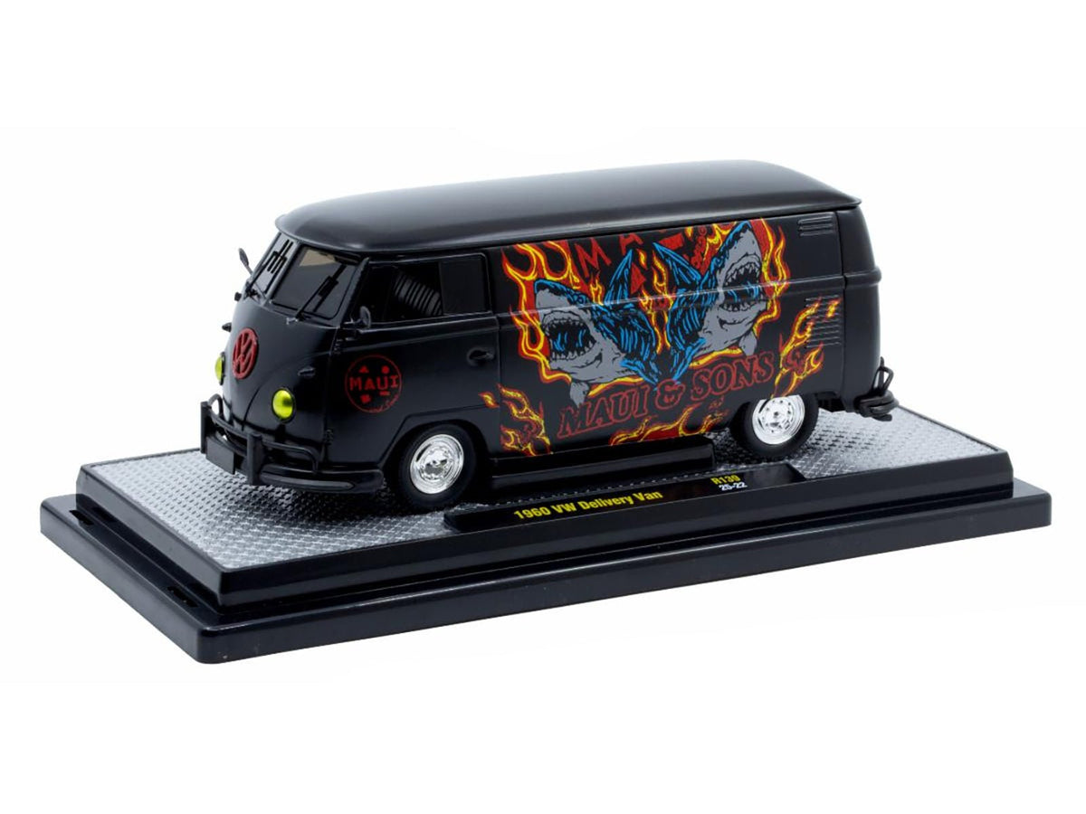 1960 Volkswagen Delivery Van "Maui & Sons" Black with Graphics Limited Edition to 4050 pieces Worldwide 1/24 Diecast Model Car by M2 Machines-M2-ModelCars.com