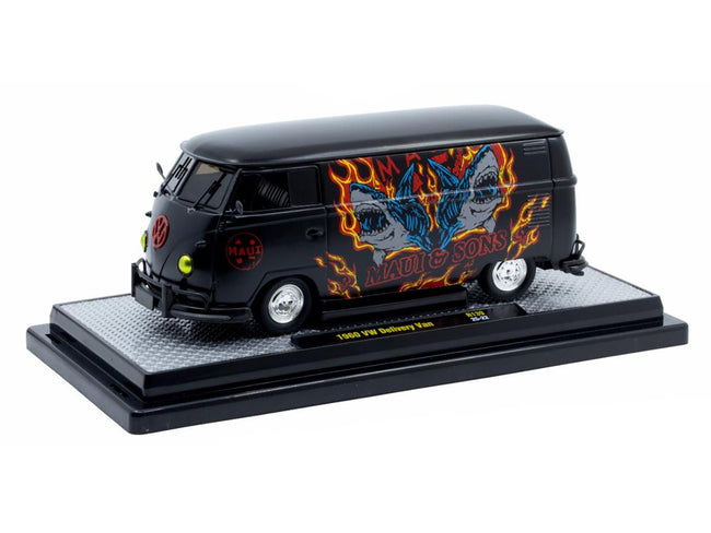 1960 Volkswagen Delivery Van "Maui & Sons" Black with Graphics Limited Edition to 4050 pieces Worldwide 1/24 Diecast Model Car by M2 Machines-M2-ModelCars.com