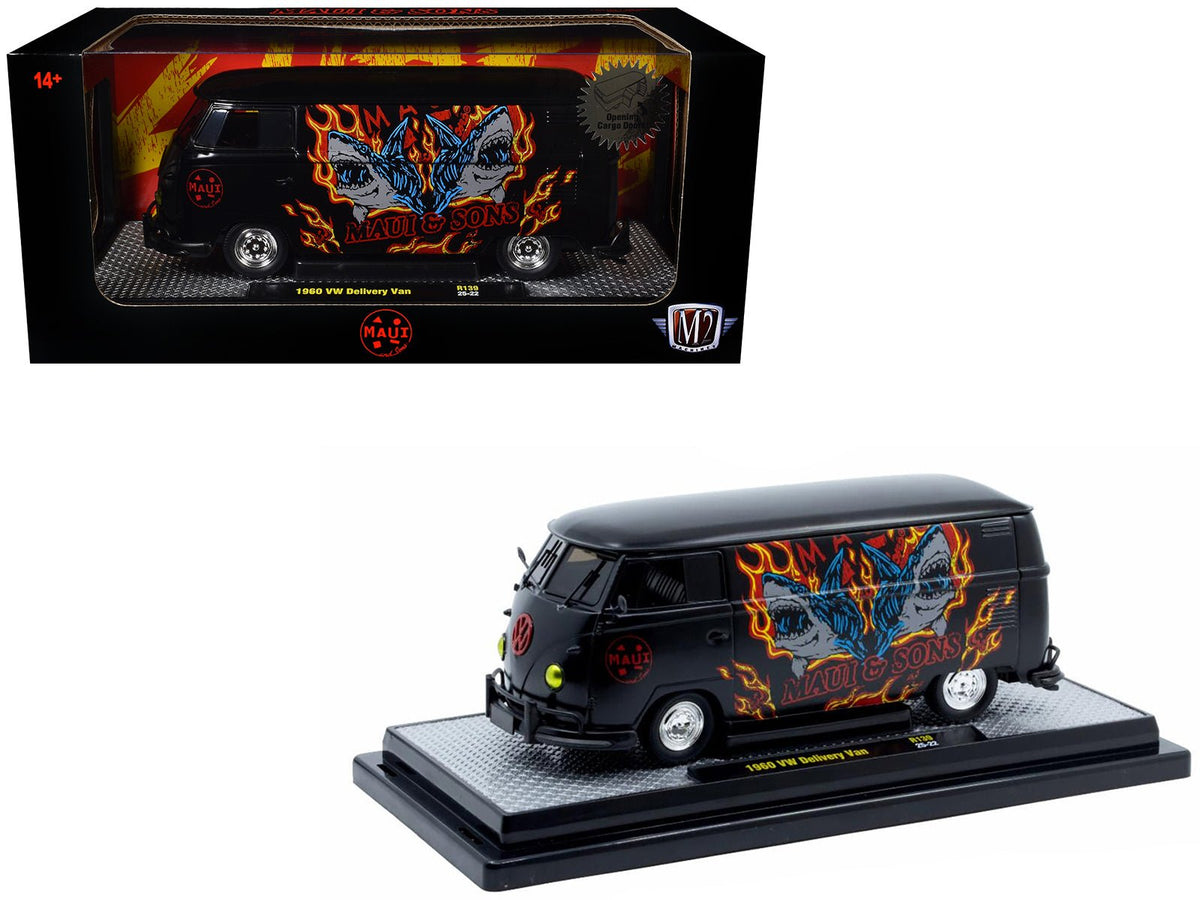 1960 Volkswagen Delivery Van "Maui & Sons" Black with Graphics Limited Edition to 4050 pieces Worldwide 1/24 Diecast Model Car by M2 Machines-M2-ModelCars.com