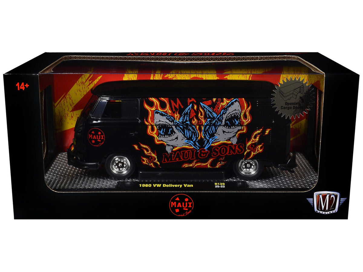 1960 Volkswagen Delivery Van "Maui & Sons" Black with Graphics Limited Edition to 4050 pieces Worldwide 1/24 Diecast Model Car by M2 Machines-M2-ModelCars.com