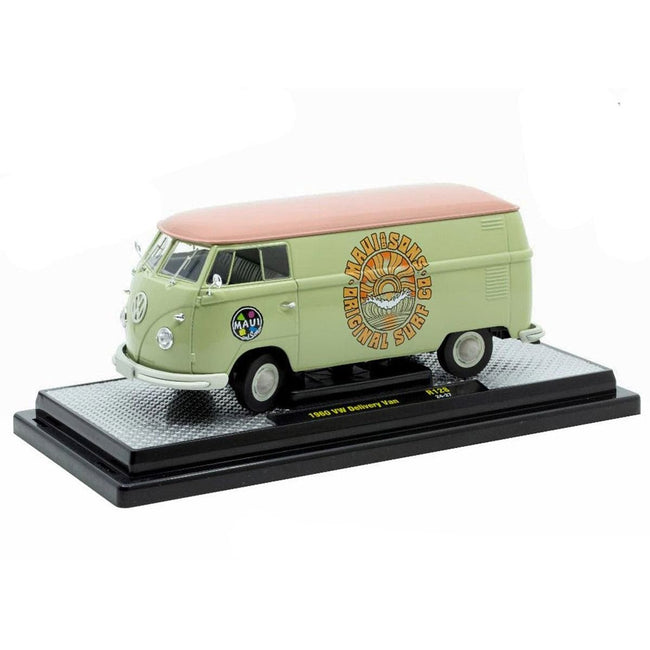 1960 Volkswagen Delivery Van "Maui & Sons" Light Olive Green with Salmon Top Limited Edition to 6650 pieces Worldwide 1/24 Diecast Model Car by M2 Machines-M2-ModelCars.com