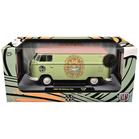 1960 Volkswagen Delivery Van "Maui & Sons" Light Olive Green with Salmon Top Limited Edition to 6650 pieces Worldwide 1/24 Diecast Model Car by M2 Machines-M2-ModelCars.com