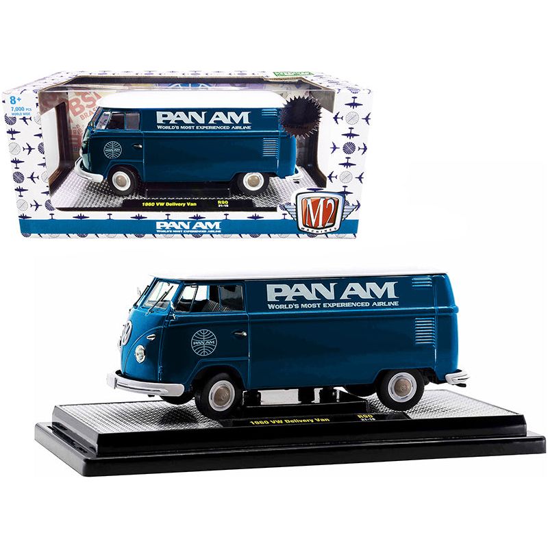 1960 Volkswagen Delivery Van "Pan Am" Turquoise with White Top Limited Edition to 7000 pieces Worldwide 1/24 Diecast Model by M2 Machines-M2-ModelCars.com