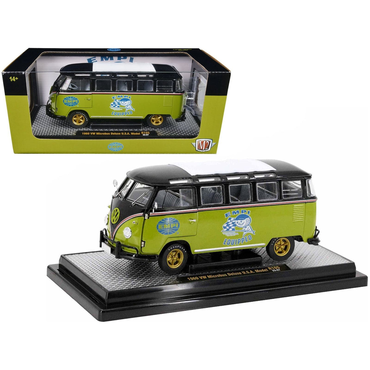 1960 Volkswagen Microbus Deluxe U.S.A. Model Lime Green and Black "EMPI Equipped" Limited Edition to 6550 pieces Worldwide 1/24 Diecast Model Car by M2 Machines-M2-ModelCars.com